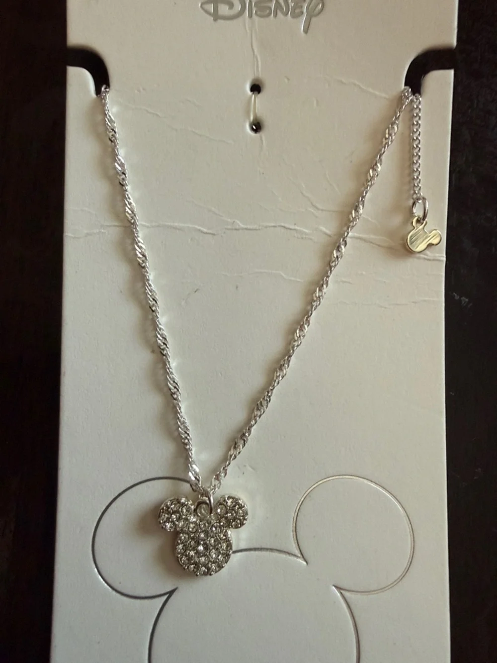 Disney Silver Crystal Mickey Head Necklace Costume Jewelry OS